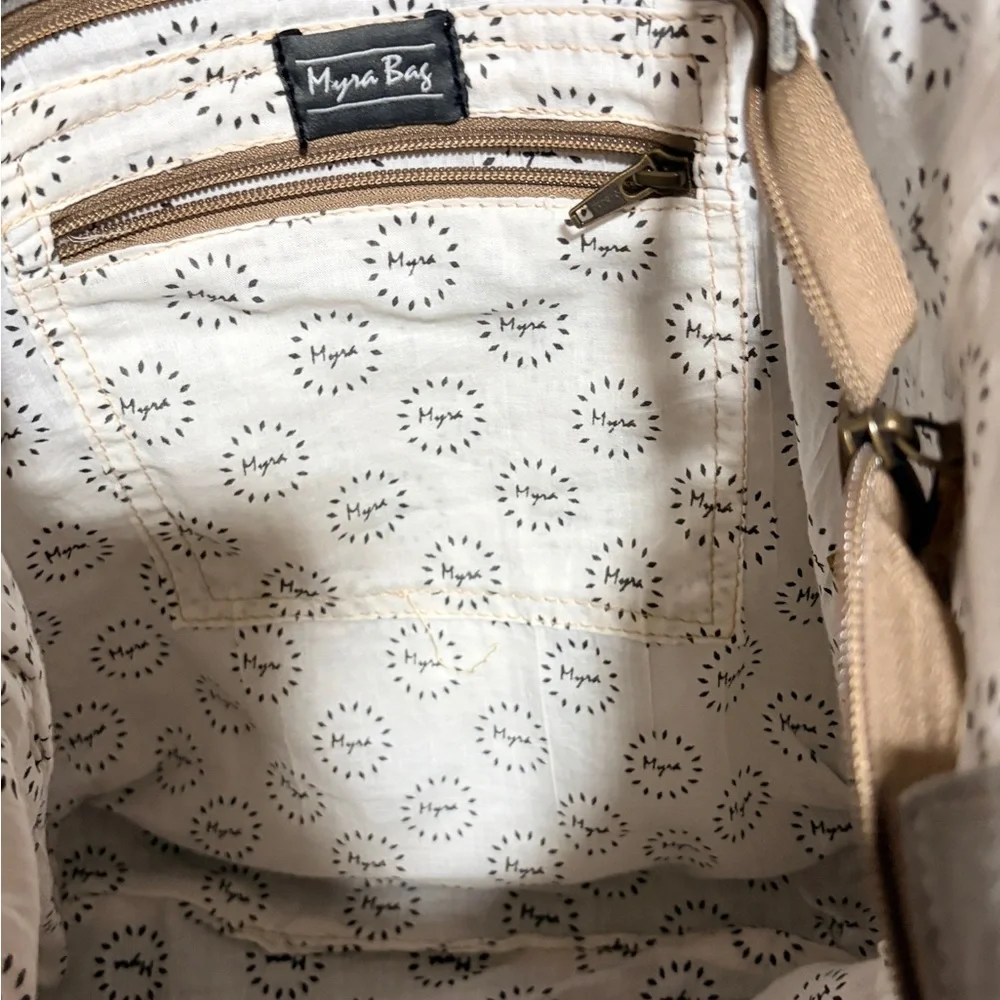 MYRA Western Woven Pattern Canvas Tote with Brown Leather Trim Excellent - Picture 5 of 8